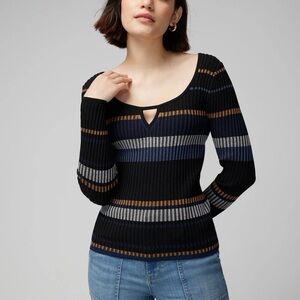 White House Black Market Long Sleeve Stripe Keyhole Pullover Sweater Size Xs